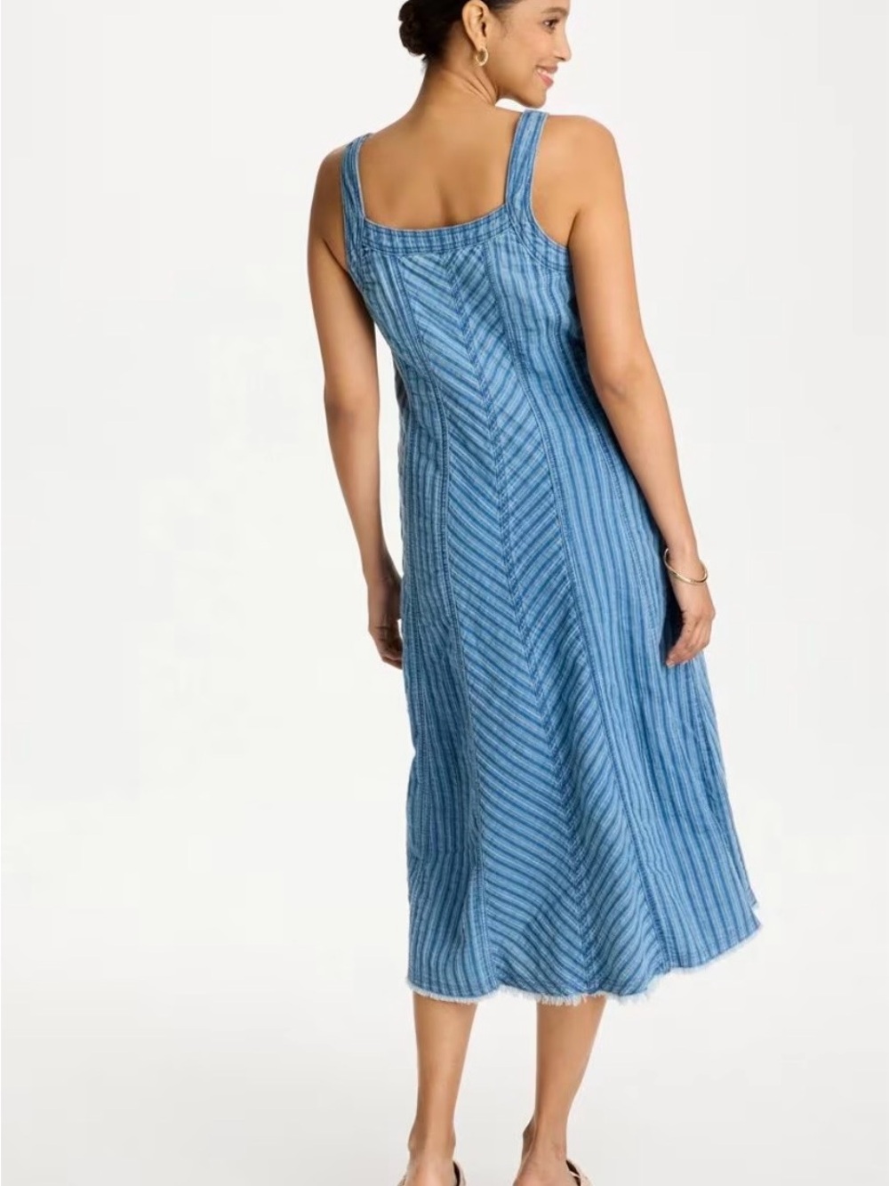 Chicos Striped Gauze Denim Sleeveless Blue Midi Dress, Size 4-6 - Picture 3 of 8